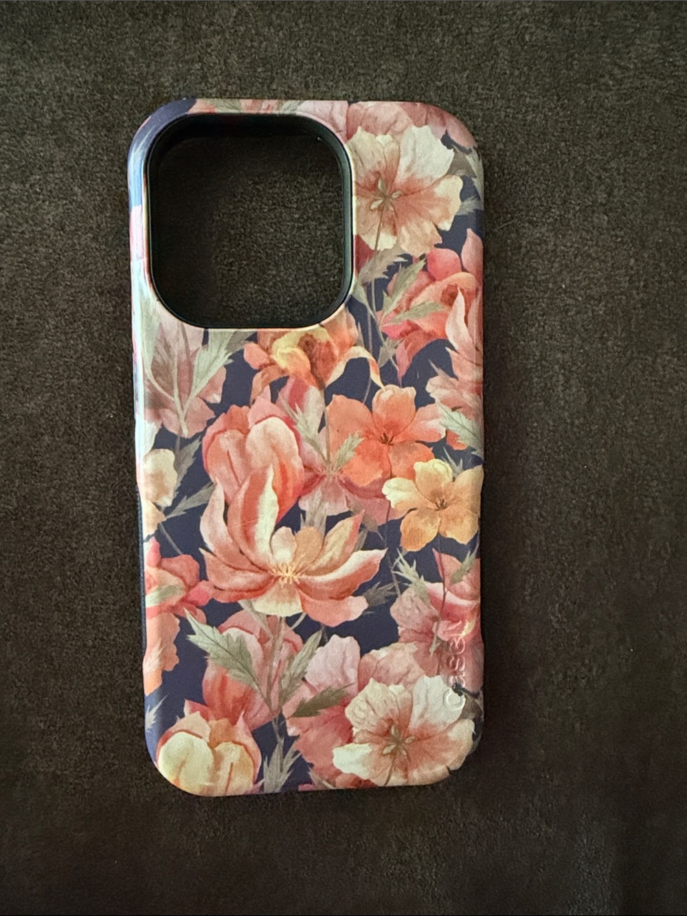 iPhone 15 Pro Floral Orange Navy Protective Phone Case